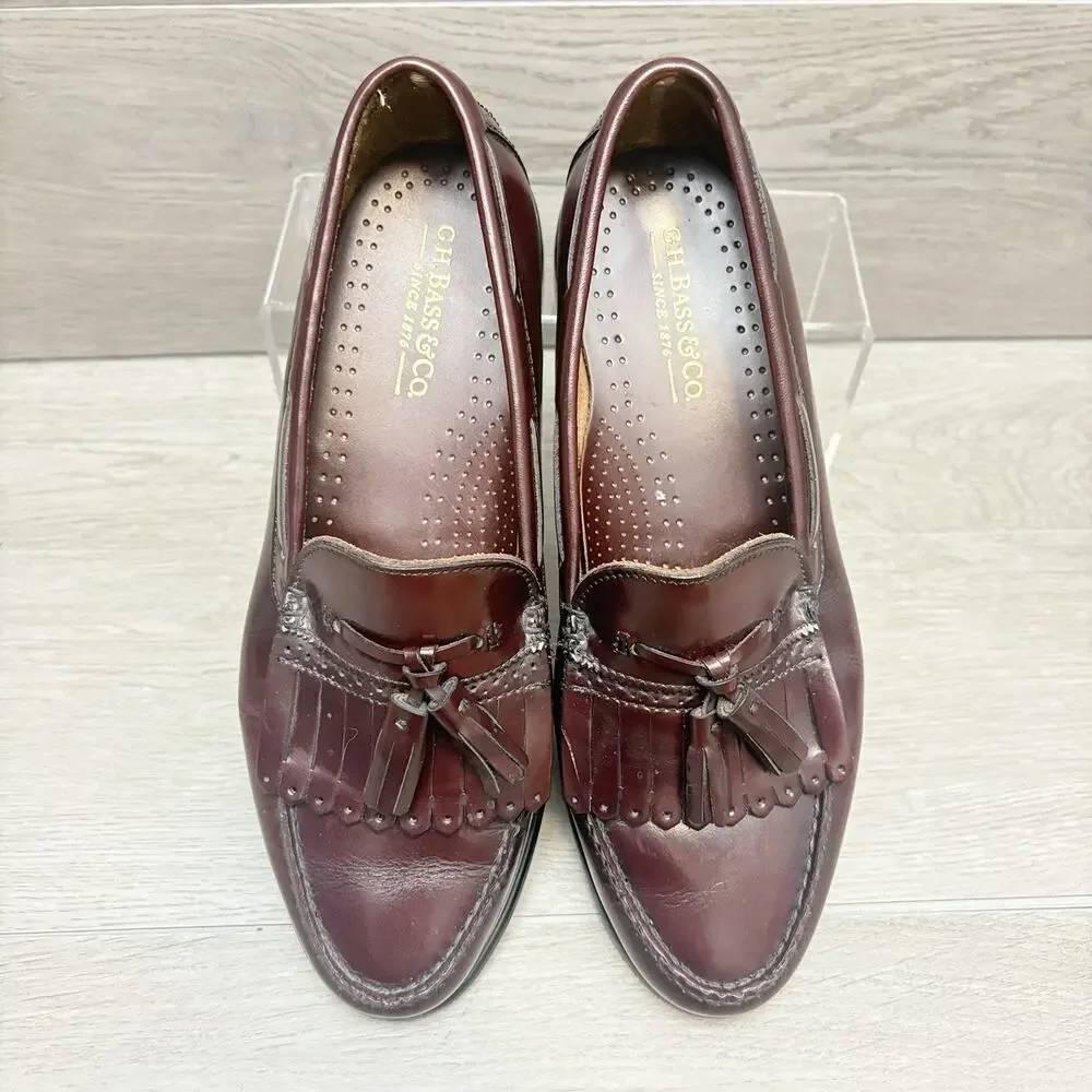 G.H. Bass Weejuns Loafers Layton Tassel Kiltie Burgundy Wine Loafers Size 9.5D